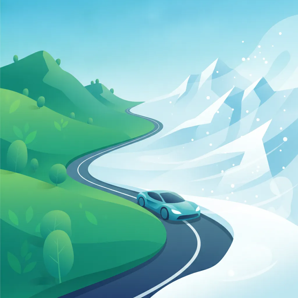 Alpine Straßenverkehr, Steigungen und Wetterauswirkungen Unterrichtsbild