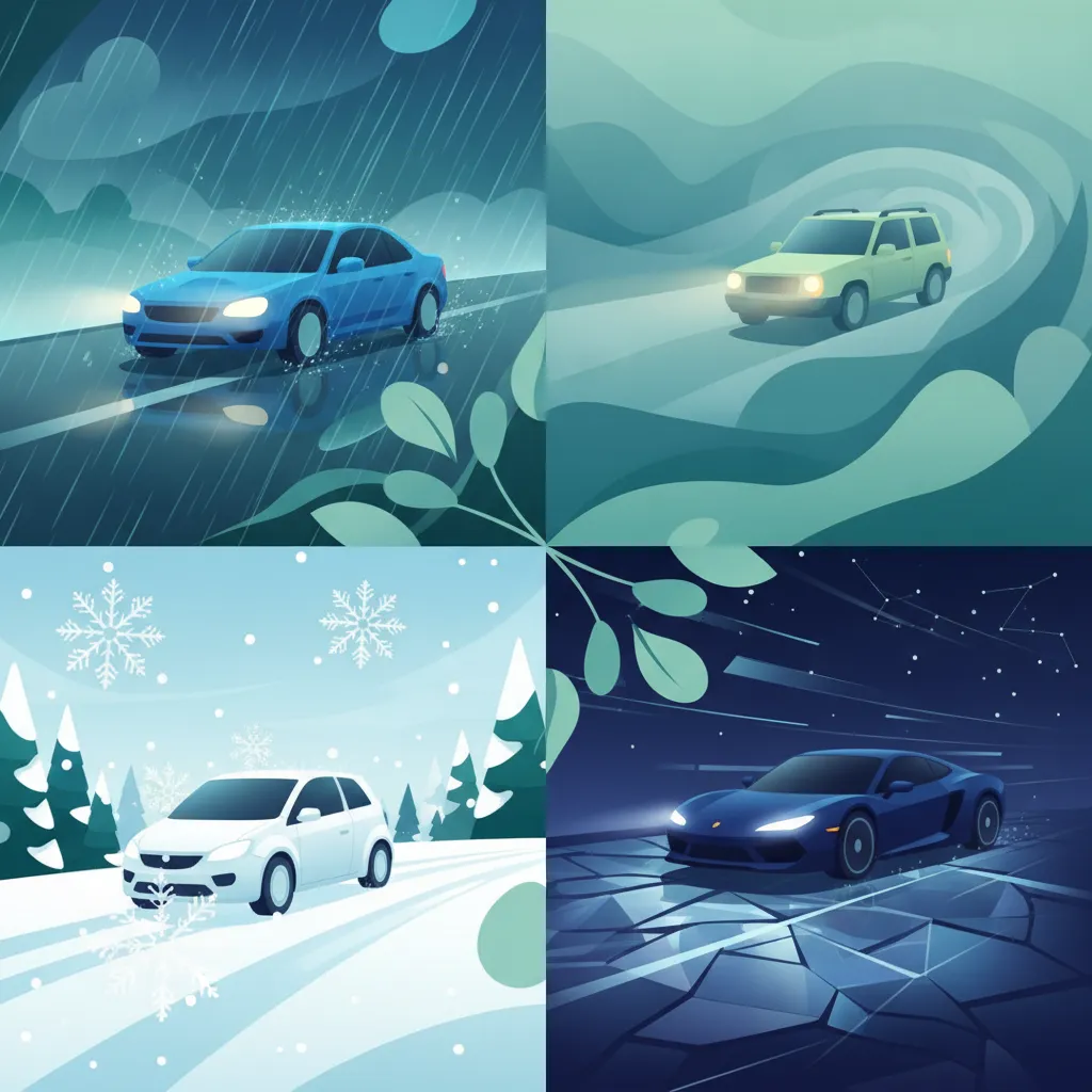 Wetterbedingungen: Regen, Nebel, Schnee, Eis und Nachtfahrten Unterrichtsbild