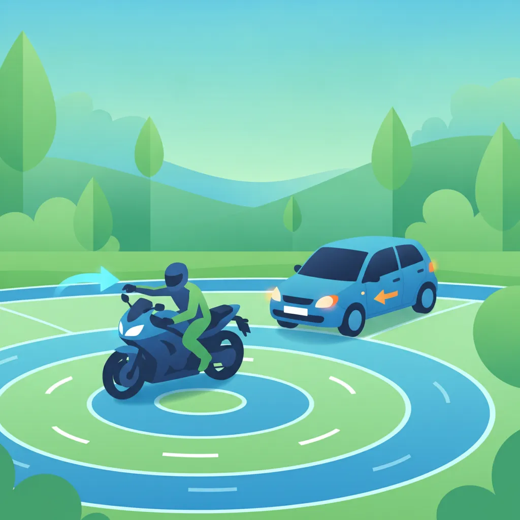 Ein- und Ausfahrstrategien an Kreisverkehren für Motorradfahrer Unterrichtsbild