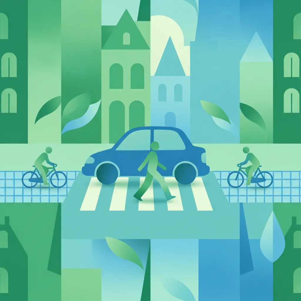 Fußgängerüberwege, Fußgängerzonen und Radfahrerüberwege Unterrichtsbild