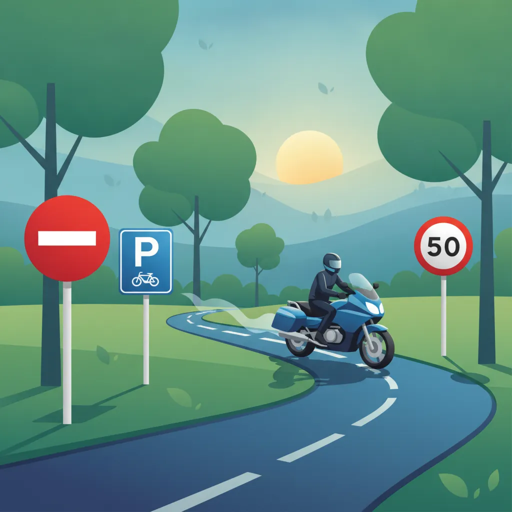 Regulierende und informative Verkehrszeichen für Motorradfahrer Unterrichtsbild
