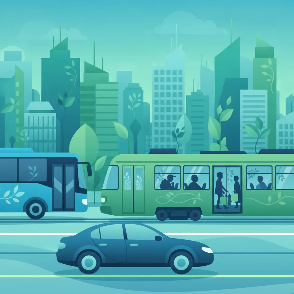 Umgang mit gemischtem Verkehr aus Autos, Bussen und Straßenbahnen Unterrichtsbild