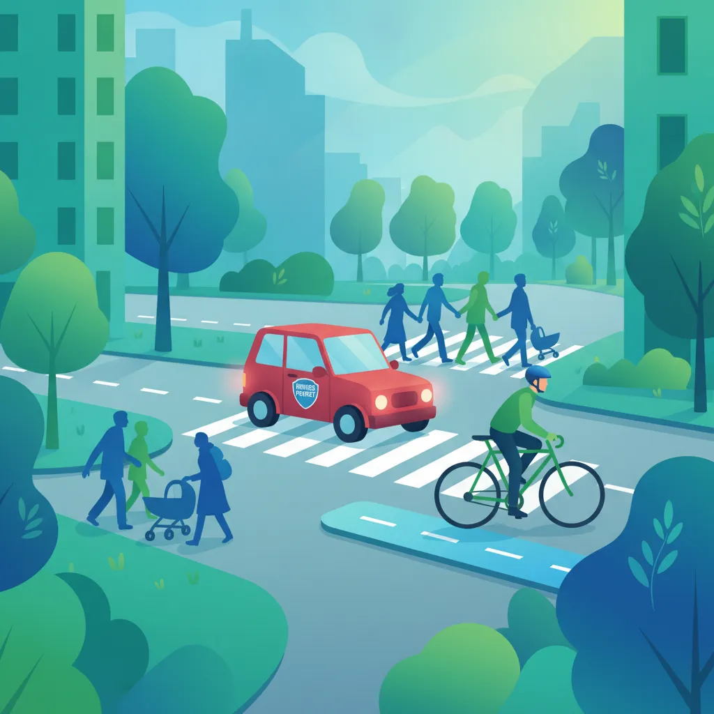 Schutz von schutzbedürftigen Verkehrsteilnehmern: Fußgänger und Radfahrer Unterrichtsbild
