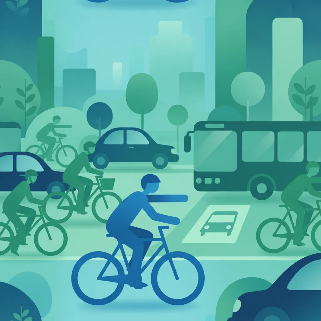 Urbanes Fahren in Radfahrer-intensiven Straßen und an Bushaltestellen Unterrichtsbild