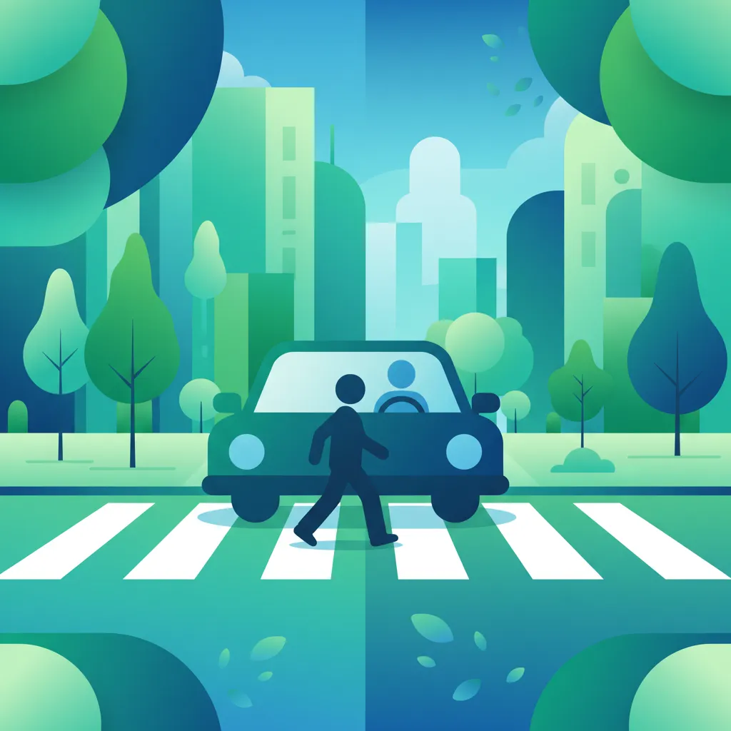 Situationen mit Stop-and-Go-Verkehr und Interaktion mit Fußgängern Unterrichtsbild
