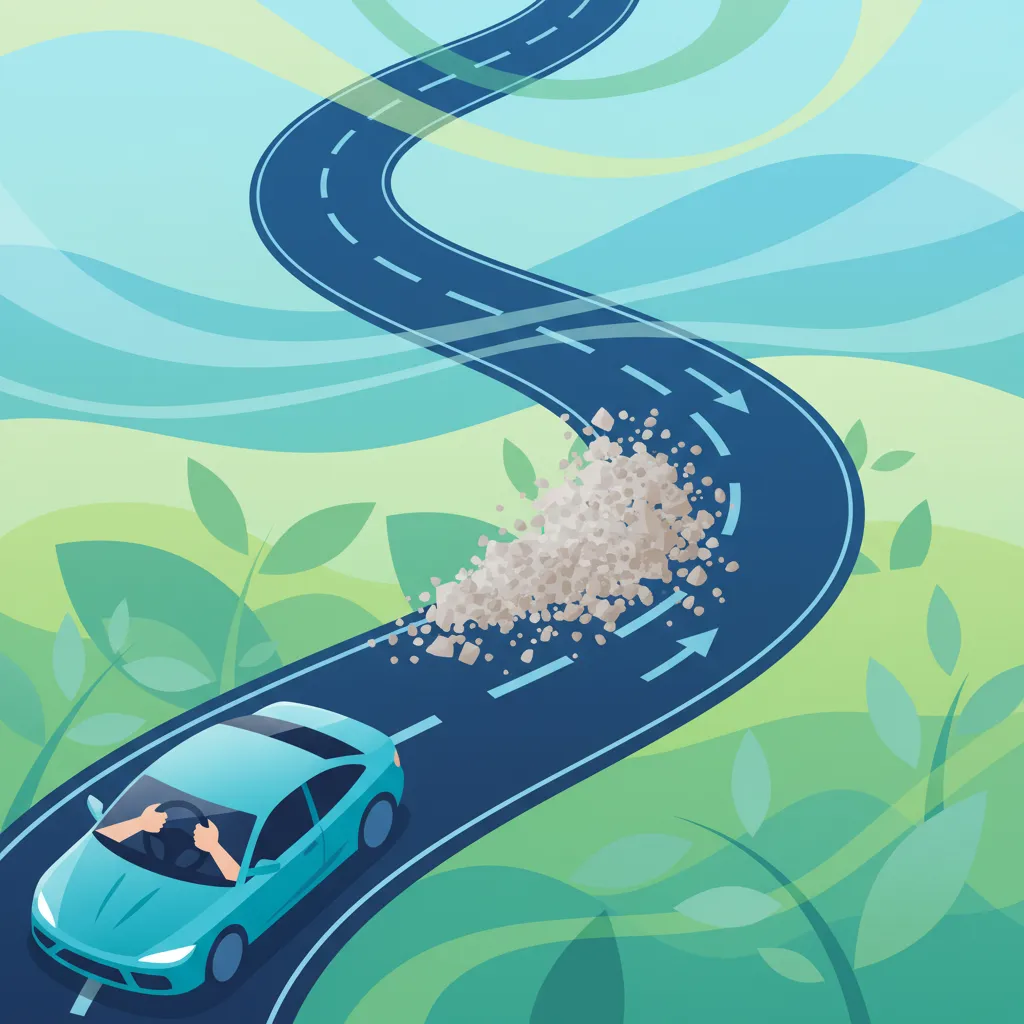 Imagem da lição Reconhecer Perigos na Estrada (Óleo, Gravilha, Marcações)