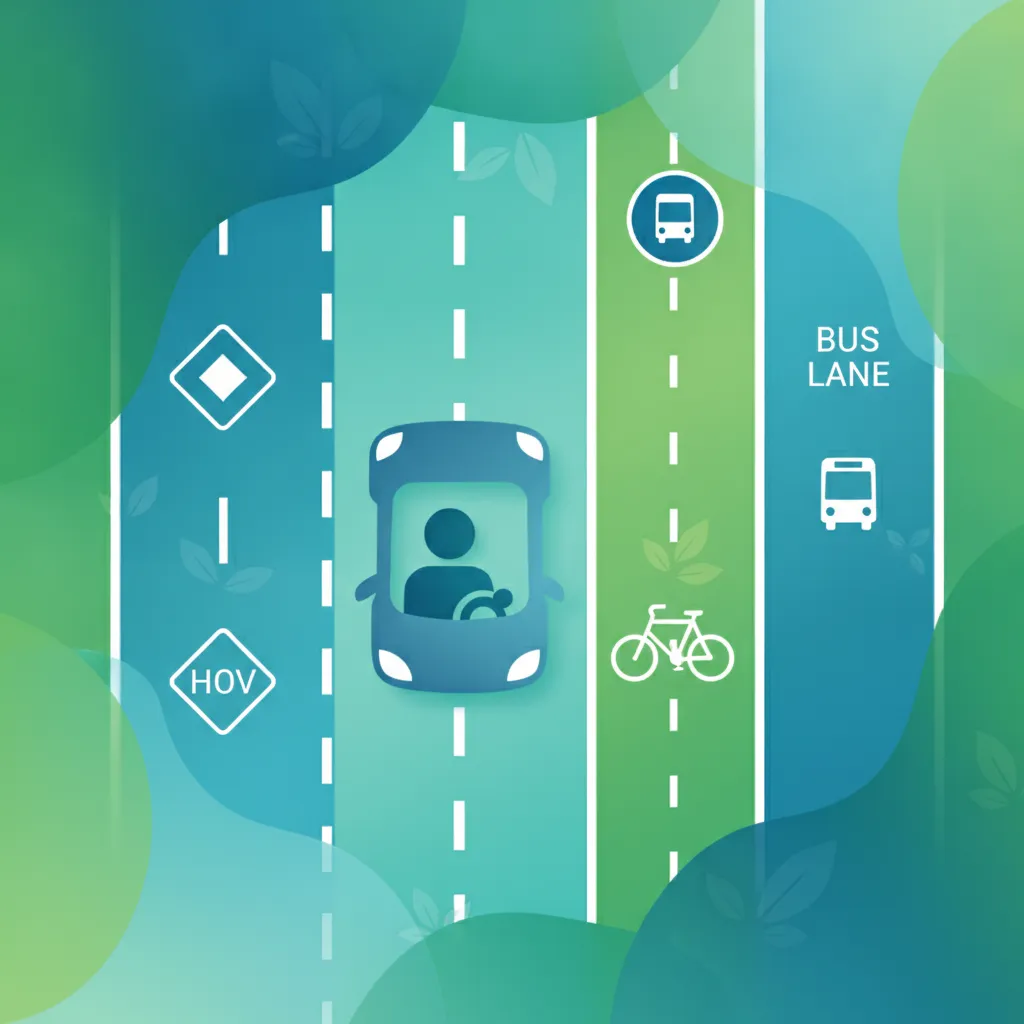Teoria jazdy kategorii B w GB: Pasy dla rowerów, pasy dla autobusów i pasy dla pojazdów o wysokim obłożeniu (HOV)