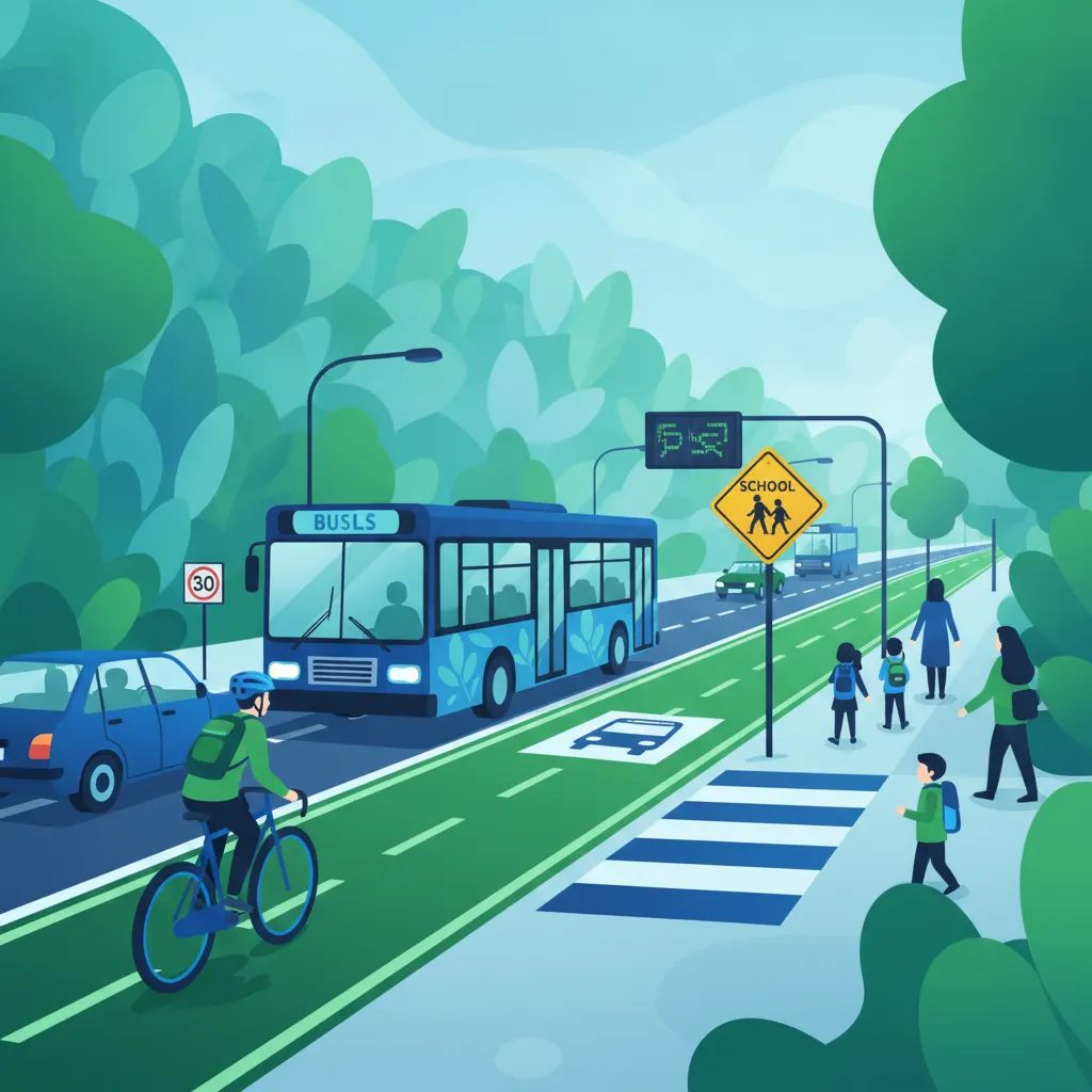 Obraz lekcji Strefy szkolne, buspasy i infrastruktura rowerowa