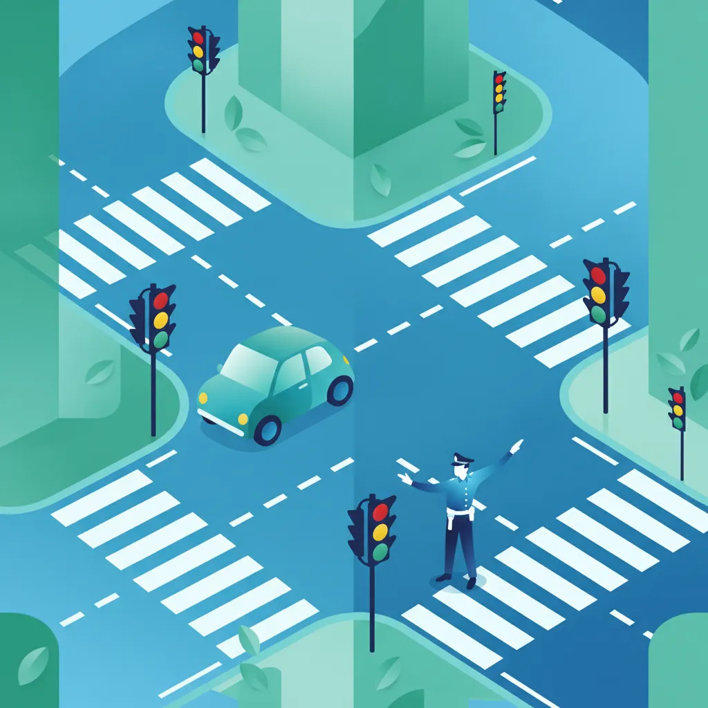 Ampeln, Fahrbahnmarkierungen und Signalhinweise Unterrichtsbild