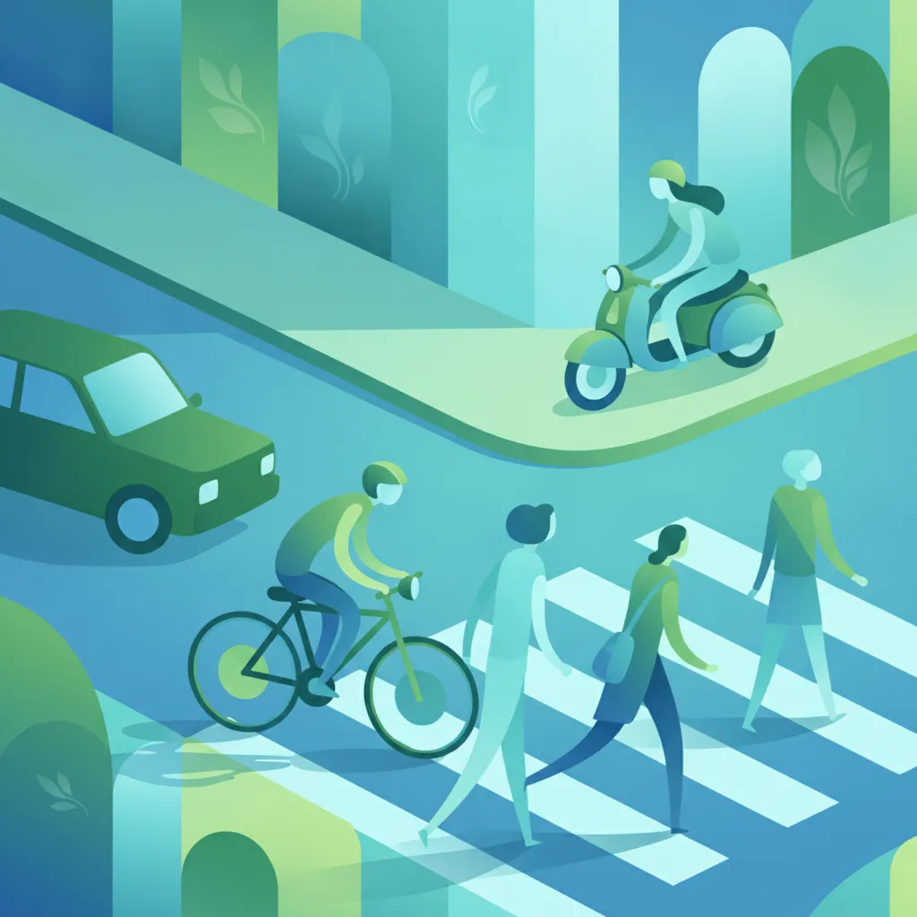 Interaktionen mit Fußgängern, Radfahrern und Zweiradfahrern Unterrichtsbild