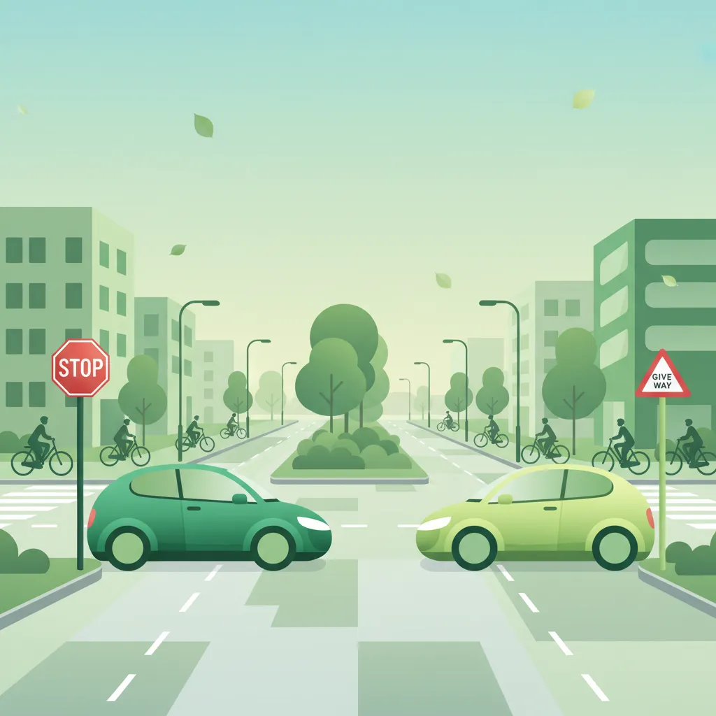Vorfahrtsregeln: Stoppschild und Vorfahrt gewähren Schild Unterrichtsbild