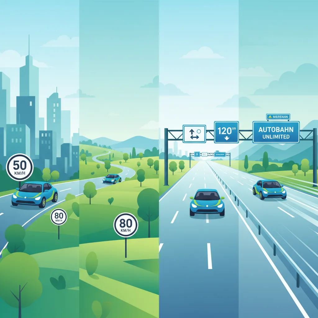 Tempolimits nach Gebiet (städtisch, ländlich, Schnellstraße, Autobahn) Unterrichtsbild