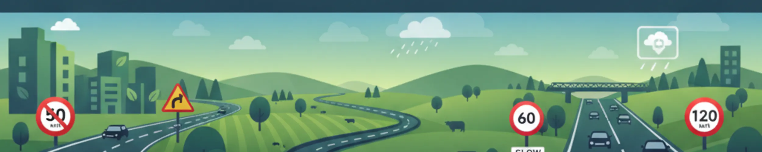 Límites de velocidad y escenarios de juicio de carretera en Irlanda (km/h)