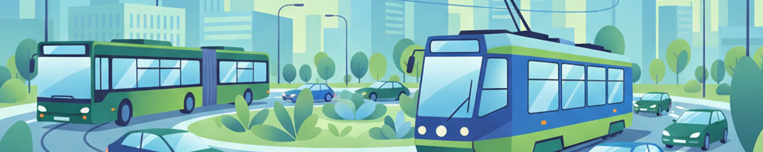 Rond-points polonais avec tramways et transports publics