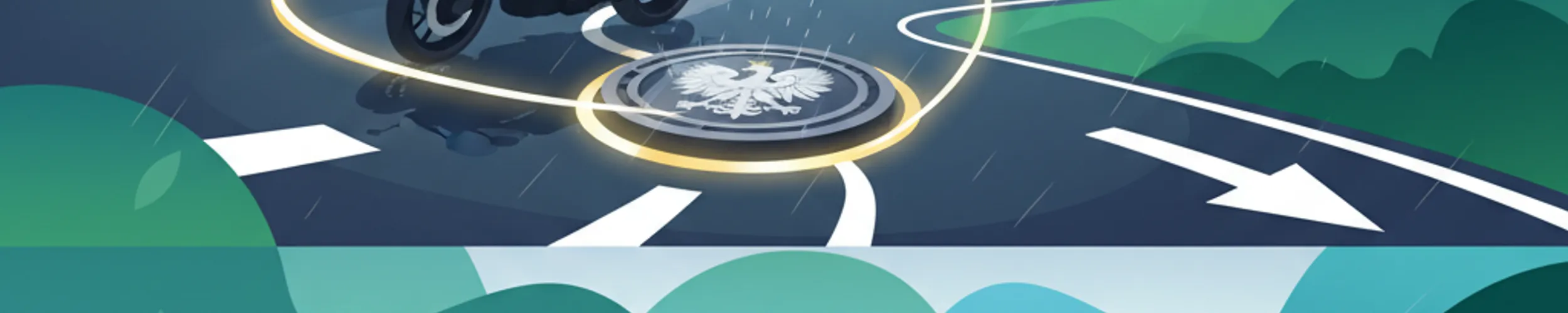 Motorradfahren bei Regen und schlechten Gripverhältnissen für die polnische Theorieprüfung