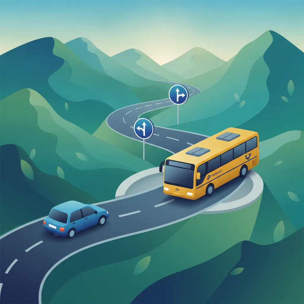 Übung zu schweizerischen Bergpoststraßen-Schildern für Ihre Theorieprüfung