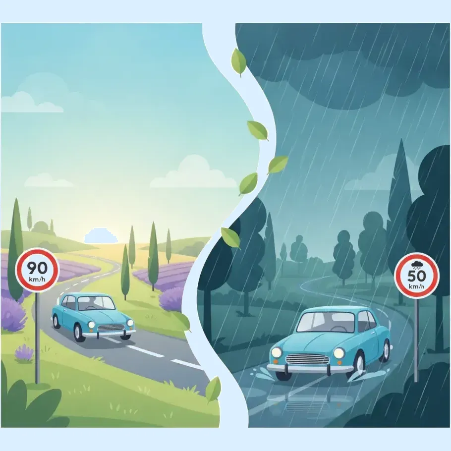 Limites de vitesse sous la pluie et par temps clair pour le Code de la Route français