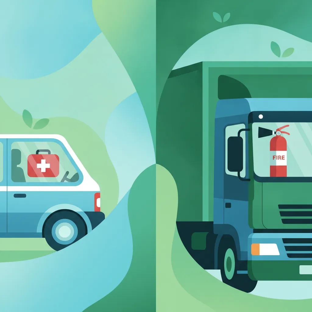 Erste-Hilfe-Kästen und Feuerlöscher in italienischen Fahrzeugen