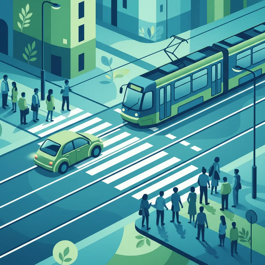 Straßenmarkierungen an Fußgänger- und Straßenbahnübergängen in Polen