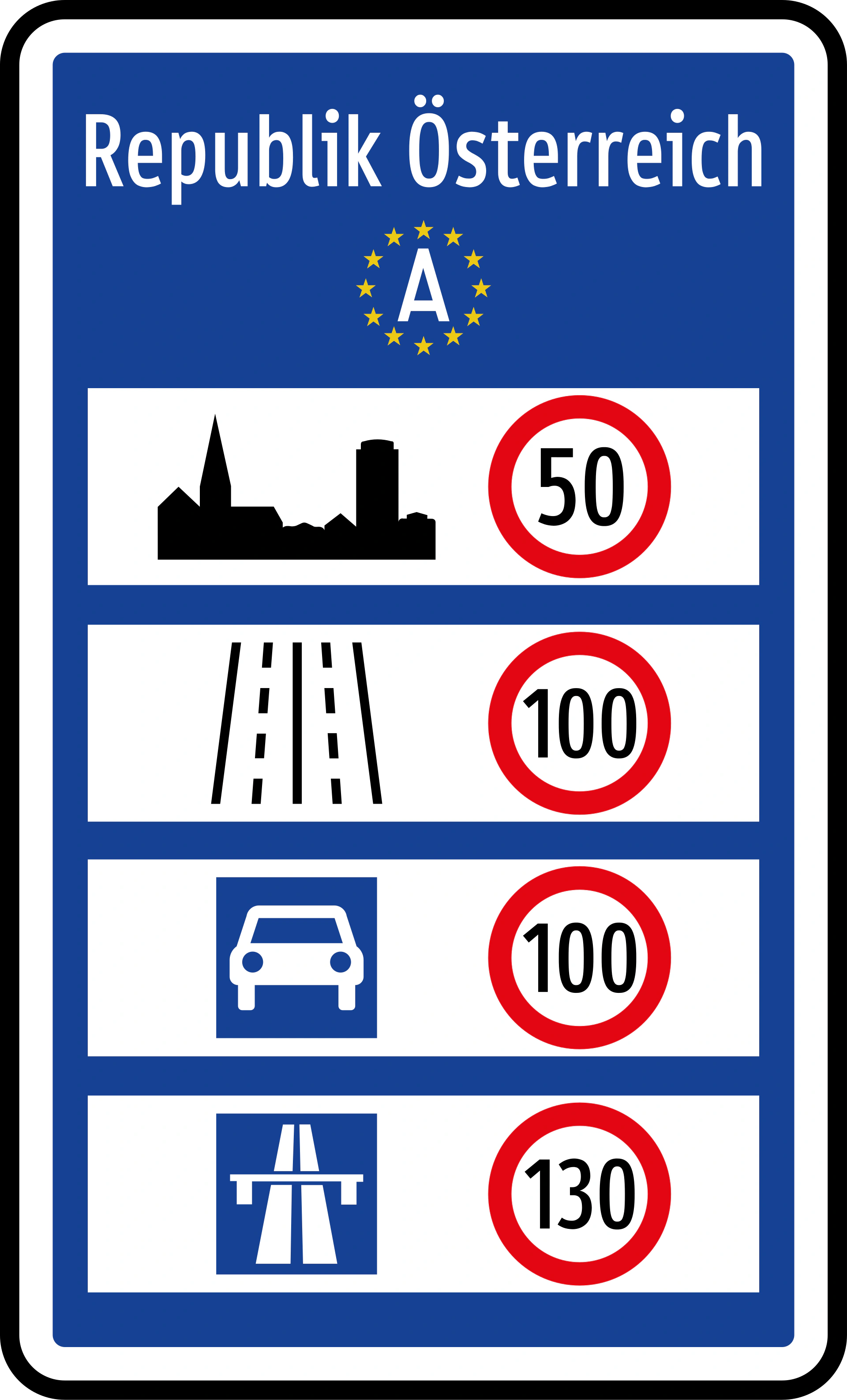22-general-speed-limits-austria - Allgemeine Geschwindigkeitsbeschränkungen in Österreich Verkehrsschild