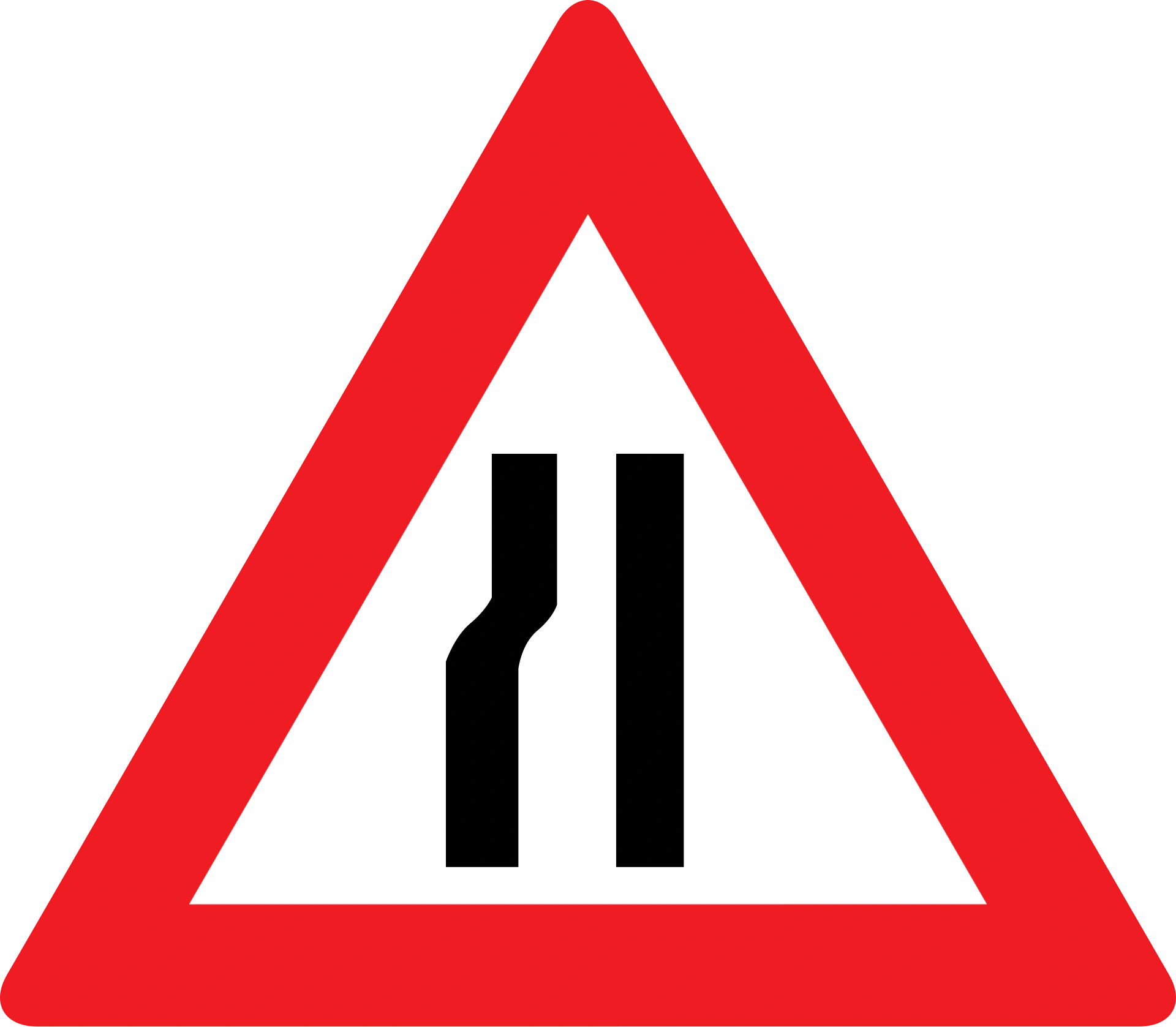 8b - Road narrows from left side road sign