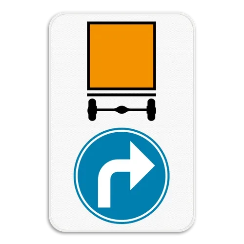D4 - Dirección de vehículos que transportan mercancías peligrosas (girar a la derecha) señal de tráfico