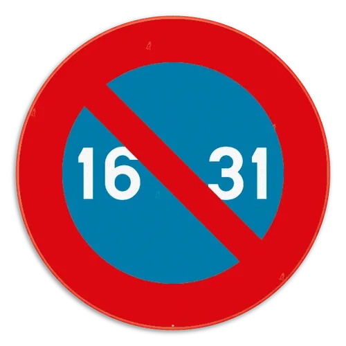 E7 - Prohibido aparcar del 16 al último día del mes señal de tráfico