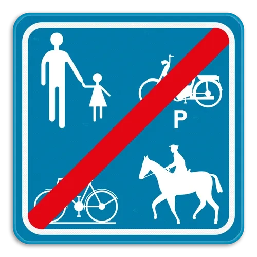 F101a - Fin de una calzada o parte de una calzada reservada para peatones, ciclistas, jinetes y conductores de 'speed pedelecs' señal de tráfico