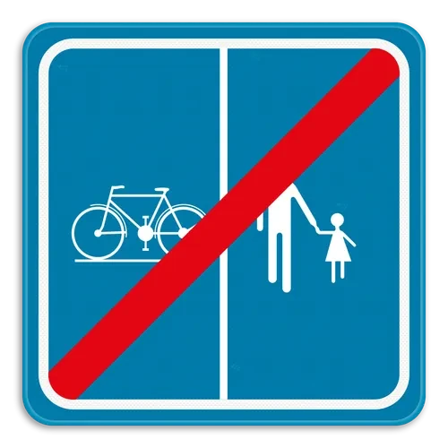 F101b - Fin de una vía o parte de una vía reservada para peatones, ciclistas, jinetes y conductores de velocípedos con segregación señal de tráfico