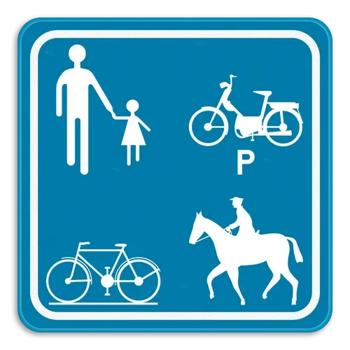 F99a - Inicio de una vía o parte de una vía reservada para peatones, ciclistas, jinetes y conductores de ciclomotores de alta velocidad señal de tráfico
