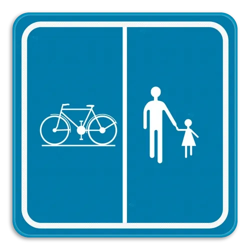 F99b - Inicio de vía o parte de vía reservada para peatones, ciclistas, jinetes y conductores de ciclomotores de alta velocidad con segregación señal de tráfico