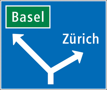 4.36 - Ankündigung von Anschlussstellen auf Hauptstrassen oder Nebenstrassen, die Hauptstrassen verbinden Verkehrsschild