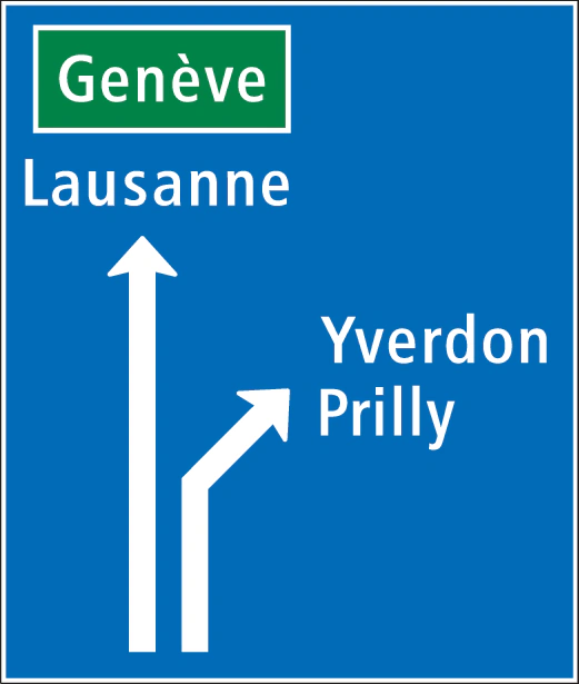 4.38 - Ankündigung einer Verzweigung auf einer Hauptstraße mit zwei Fahrspuren Verkehrsschild
