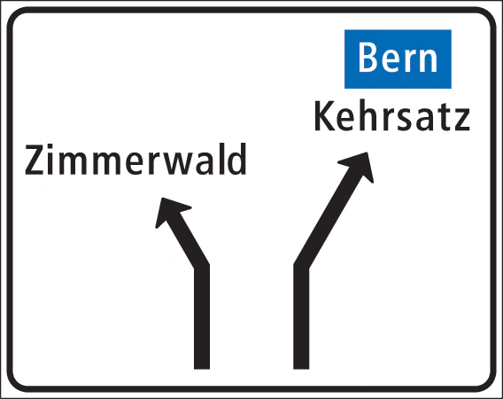 4.39 - Verkündigung Verzweigung Nebenstrasse mit zwei getrennten Fahrbahnen Verkehrsschild