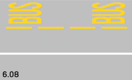 6.08 - Busspur (gelbe, durchgehende oder gestrichelte Streifen; Text BUS in Gelb) Verkehrsschild
