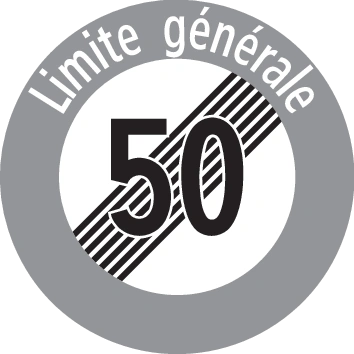 2.53.1-F - Ende der allgemeinen Geschwindigkeitsbeschränkung innerhalb geschlossener Ortschaften (französische Variante) Verkehrsschild