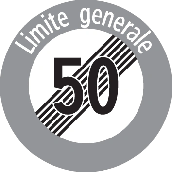2.53.1-I - Ende der allgemeinen innerorts geltenden Geschwindigkeitsbeschränkung (italienische Variante) Verkehrsschild