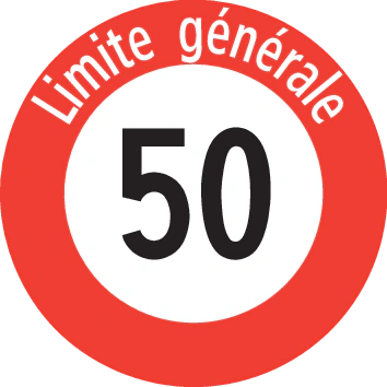 2.30.1-F - Generell gültige Geschwindigkeitsbeschränkung innerorts (französische Variante) Verkehrsschild