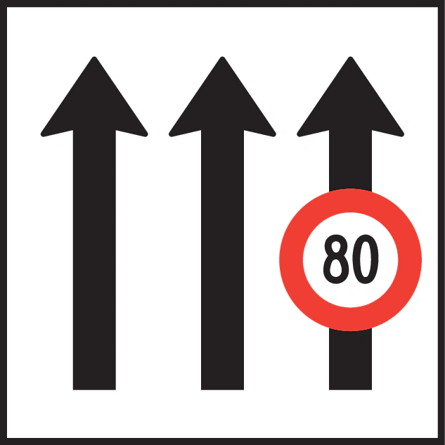4.77.1 - Fahrstreifen mit Beschränkung (hier: Höchstgeschwindigkeit) Verkehrsschild