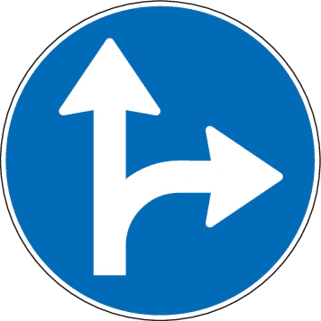 2.40 - Vorgeschriebene Fahrtrichtung geradeaus oder rechts Verkehrsschild