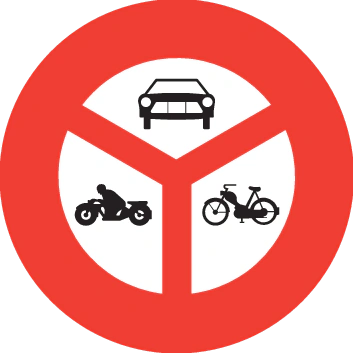 2.14 - Prohibición de vehículos a motor, motocicletas y ciclomotores señal de tráfico