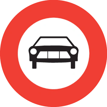 2.03 - Prohibición de vehículos a motor (con tres o más ruedas, excepto motocicletas de un solo ocupante, ciclomotores y bicicletas) señal de tráfico