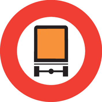 2.10.1 - Prohibición de vehículos que transportan mercancías peligrosas señal de tráfico