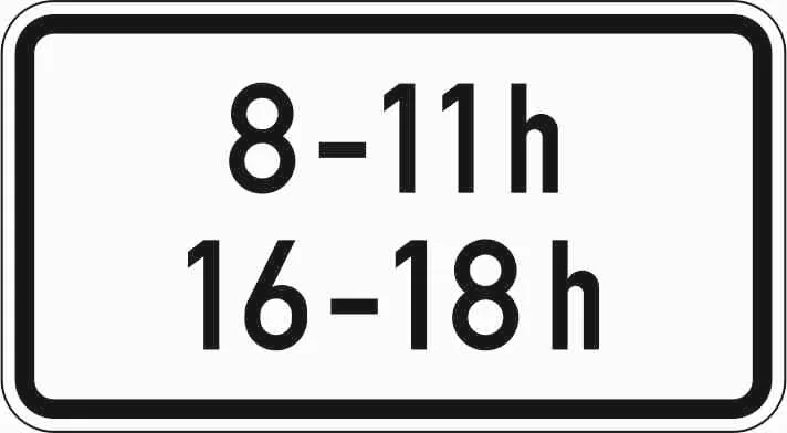 1040-31 - Restricción horaria (8 - 11 h, 16 - 18 h) señal de tráfico