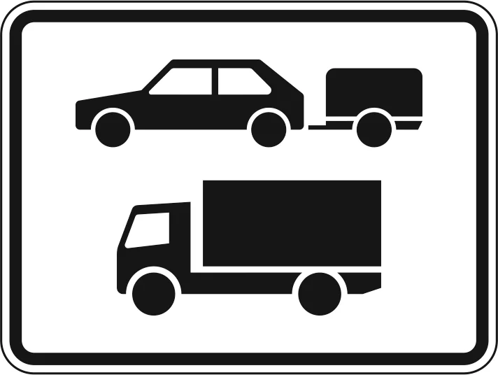 1048-20 - Solo turismos con remolque y vehículos de motor con masa máxima autorizada superior a 3,5 t, incluidos sus remolques, tractores, excepto turismos autobuses señal de tráfico