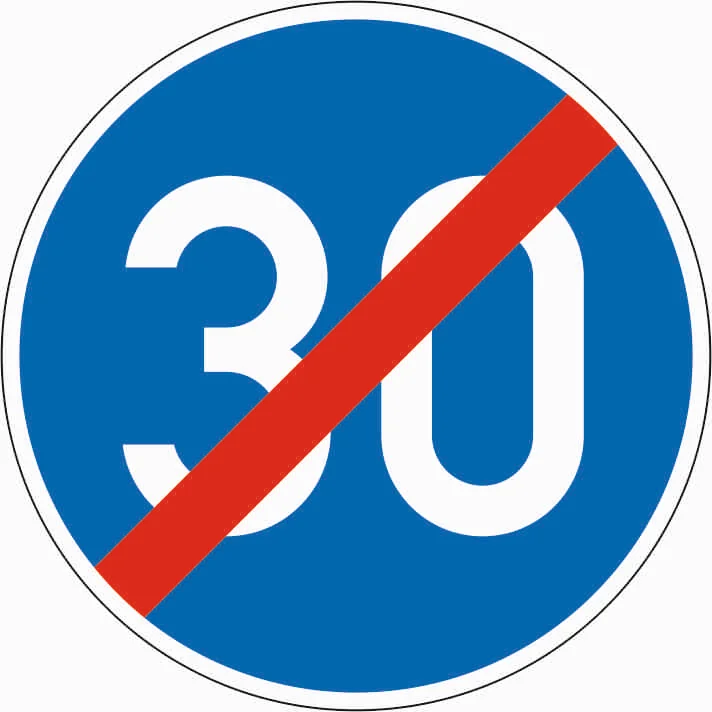 279 - Fin de la velocidad mínima obligatoria (el subtítulo (solo múltiplos completos de diez) corresponde al valor numérico) señal de tráfico
