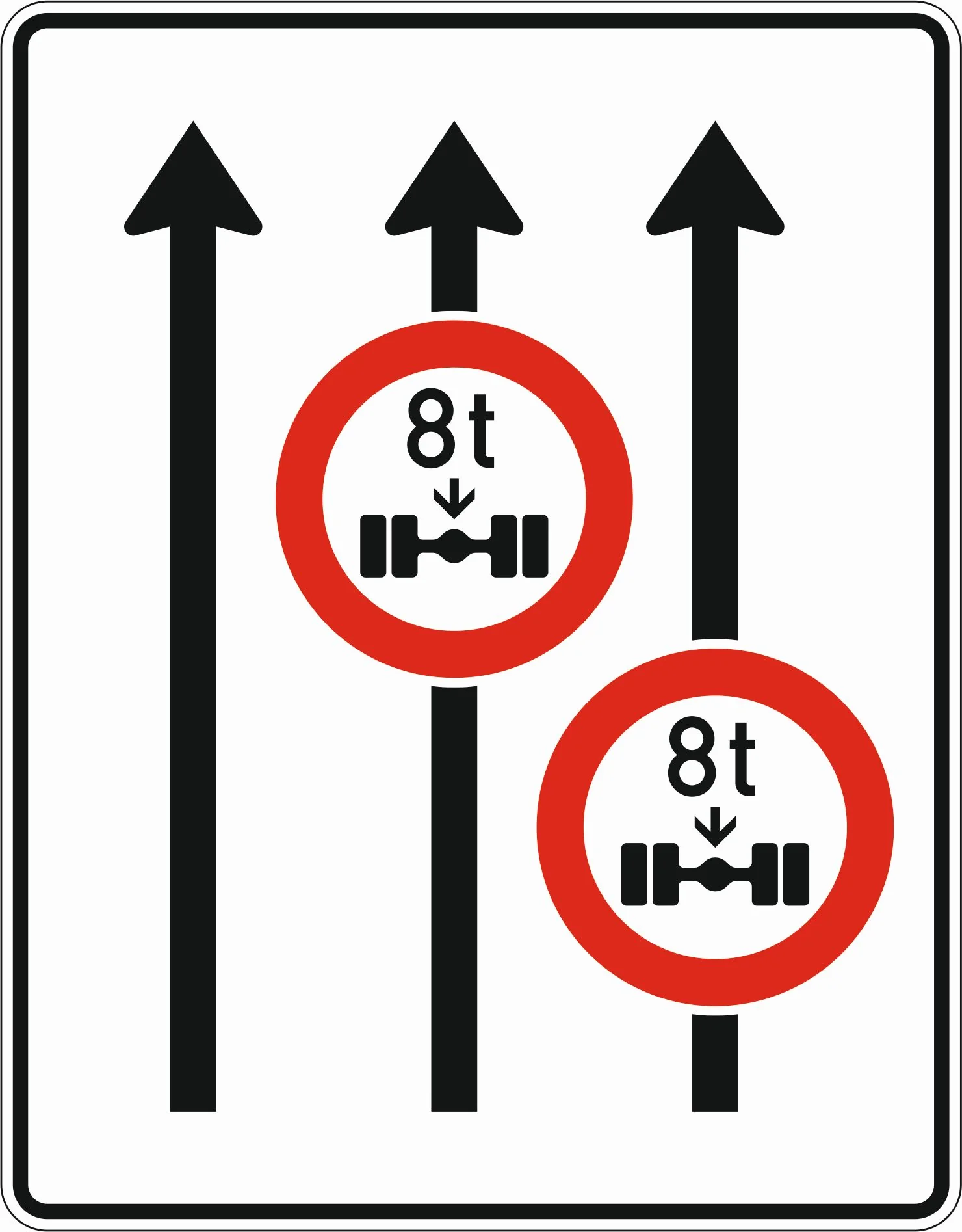 528-31 - Fahrstreifentafel - ohne Gegenverkehr mit integrierten Zeichen 263 - 3-streifig in Fahrtrichtung Verkehrsschild