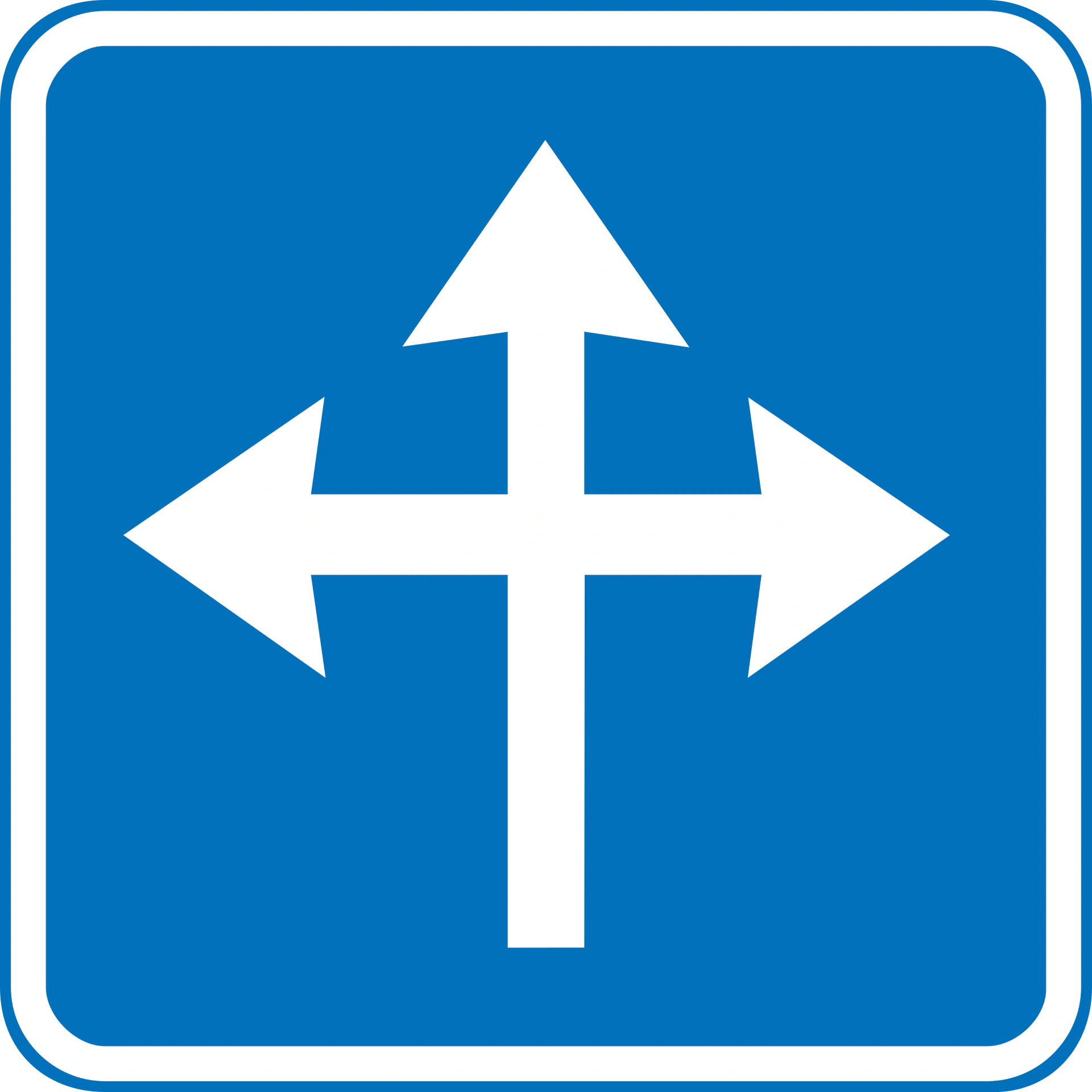 E11.9 - Geradeaus weiter, links oder rechts abbiegen Verkehrsschild