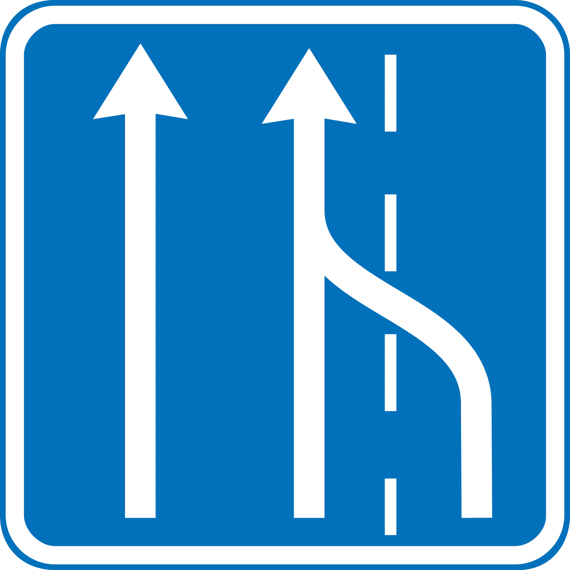 E16.2 - Verringerung der Fahrspuren mit Fahrspurwechsel Verkehrsschild