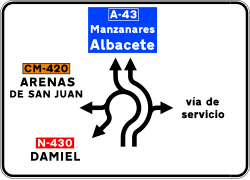 S-203 - Panneau routier Signalisation d'avance de rond-point avec sélection de voie par intention de manœuvre